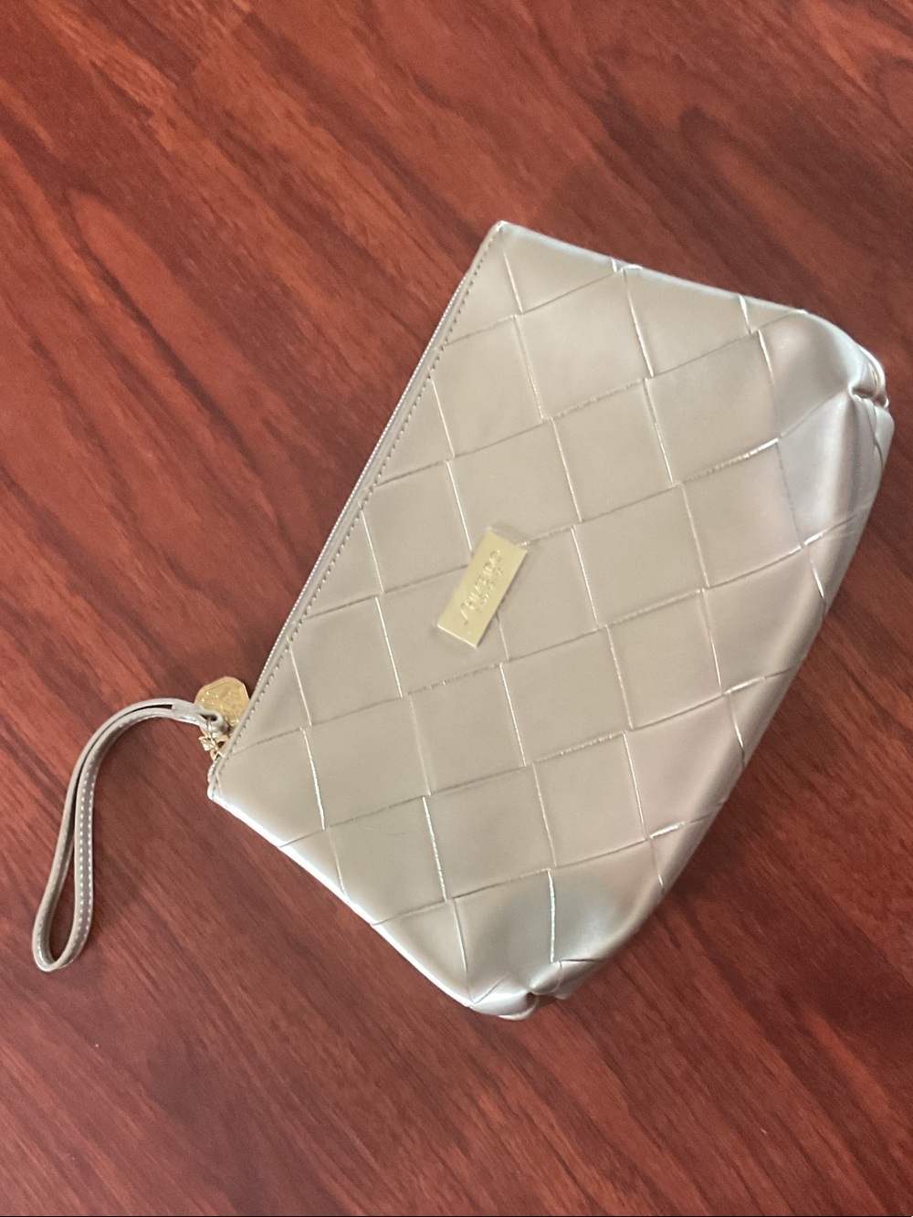 Shiseido Quilted Metallic Wristlet Clutch - gold approx 12” x 6” BN